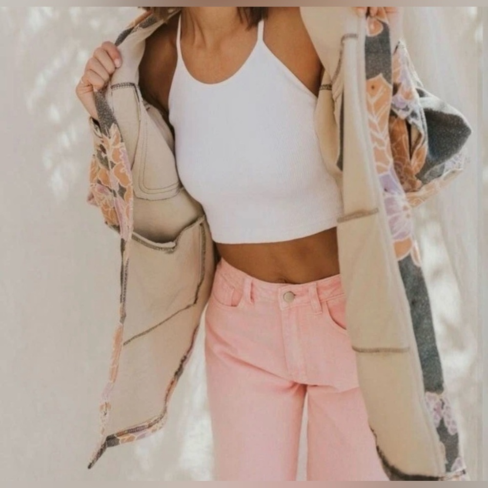 Free People Printed Floral Ruby Shacket/Jacket in Charcoal Small NWT - Picture 5 of 12